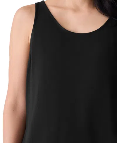 Eileen Fisher Silk Georgette Crepe Scoop Neck Tank In Black