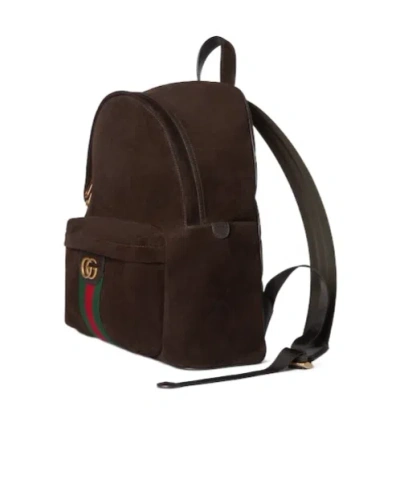 Gucci Men Dark Brown Suede Medium Ophidia Backpack In Brown