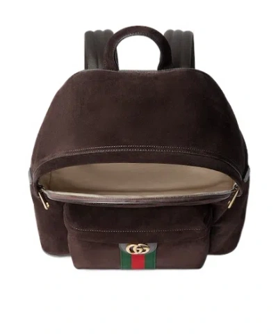 Gucci Men Dark Brown Suede Medium Ophidia Backpack In Brown