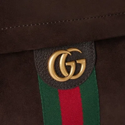 Gucci Men Dark Brown Suede Medium Ophidia Backpack In Brown