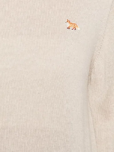 Maison Kitsuné Wool Crew Neck Jumper With Ribbed Cuffs In Neutral