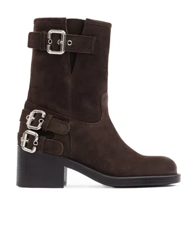 Chloé Stylish Block Heel Suede Ankle Boots In Brown