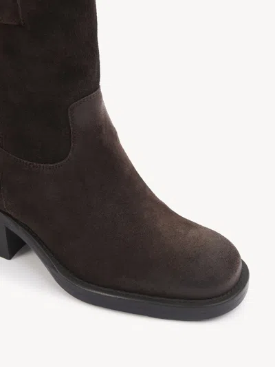 Chloé Stylish Block Heel Suede Ankle Boots In Brown