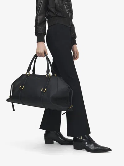 Alexander Mcqueen Black Leather Farringdon Maxi Handbag In Multi