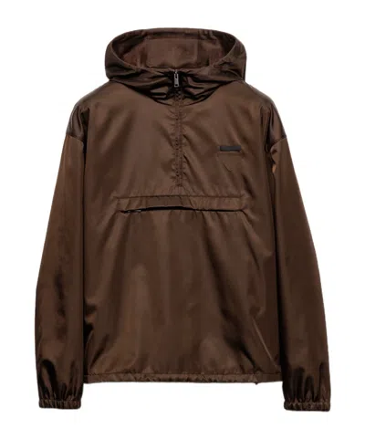 Prada Re-nylon Anorak In Brown