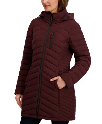 Nautica Women's Hooded Water-resistant Puffer Coat In Burgundy