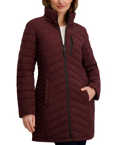 Nautica Women's Hooded Water-resistant Puffer Coat In Burgundy