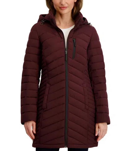 Nautica Women's Hooded Water-resistant Puffer Coat In Burgundy