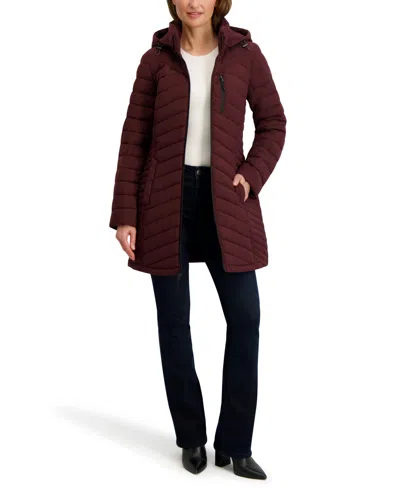 Nautica Women's Hooded Water-resistant Puffer Coat In Burgundy