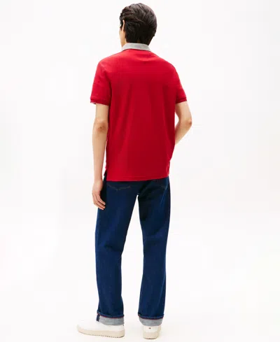 Tommy Hilfiger Men's Regular-fit Herringbone Collar Embroidered Crest Polo Shirt In Red