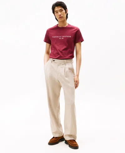 Tommy Hilfiger Men's Embroidered Logo Slim-fit Crewneck T-shirt In Burgundy