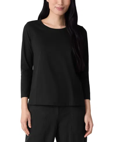 Eileen Fisher Organic Linen & Cotton Top In Black