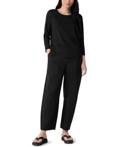 Eileen Fisher Organic Linen & Cotton Top In Black