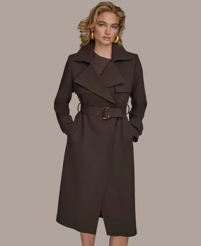Donna Karan New York Belted Long Raincoat In Brown
