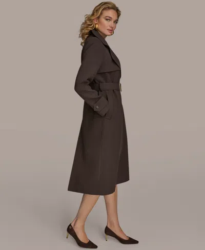 Donna Karan New York Belted Long Raincoat In Brown