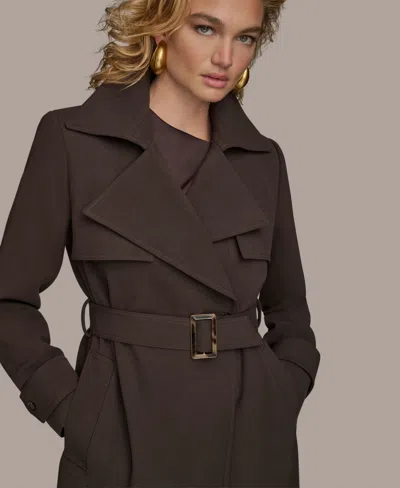 Donna Karan New York Belted Long Raincoat In Brown