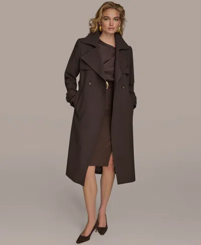 Donna Karan New York Belted Long Raincoat In Brown