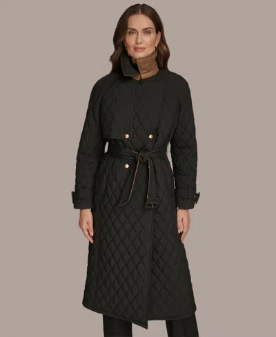 Donna Karan Women's Belted Maxi Quilted Coat In Black
