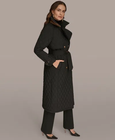 Donna Karan Women's Belted Maxi Quilted Coat In Black