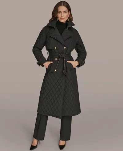 Donna Karan Women's Belted Maxi Quilted Coat In Black