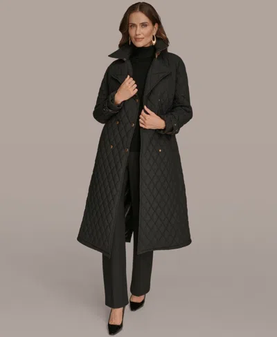 Donna Karan Women's Belted Maxi Quilted Coat In Black