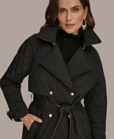 Donna Karan Women's Belted Maxi Quilted Coat In Black