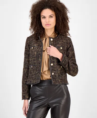 Anne Klein Tweed Jacket In Brown