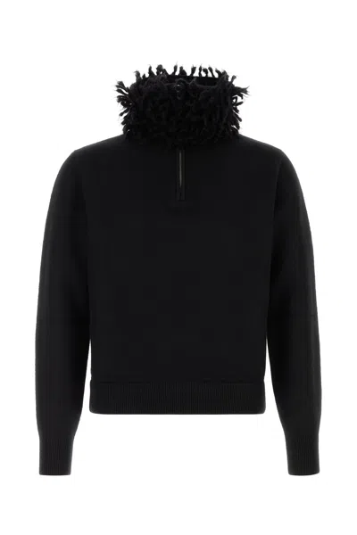 Alexander Mcqueen Wool Blend Sweater Featuring Fur Collar In Black