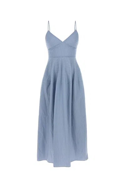 Co Basque Striped Tton-poplin Midi Dress In Blue