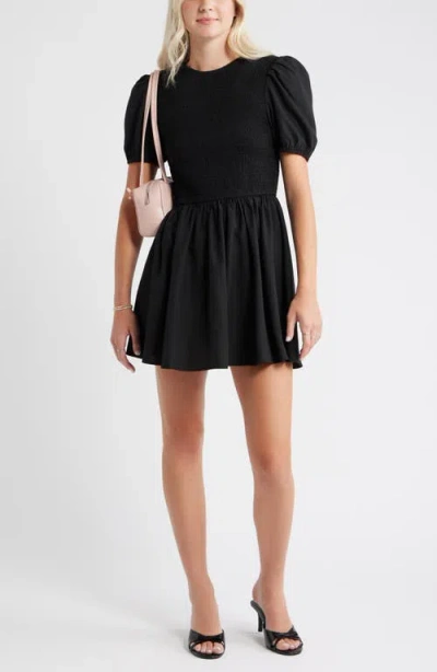 Bp. Reversible Puff Sleeve Minidress In Black