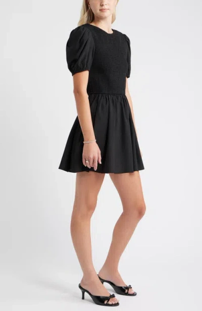 Bp. Reversible Puff Sleeve Minidress In Black