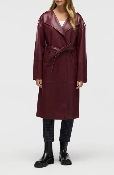 Nvlt Belted Faux Leather Trench Coat In Burgundy