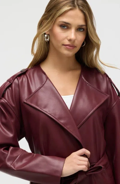 Nvlt Belted Faux Leather Trench Coat In Burgundy