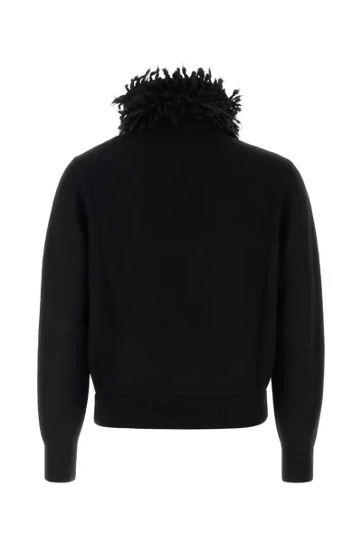 Alexander Mcqueen Wool Blend Sweater Featuring Fur Collar In Black