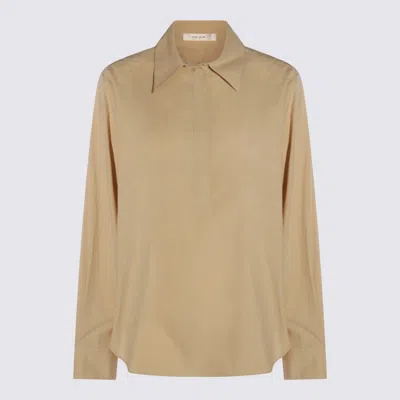 The Row Collared Long Sleeve Button Front Shirt In Brown