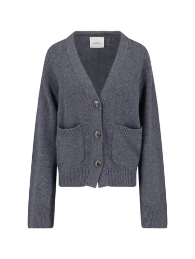 Lisa Yang V-neck Knit Cardigan With Front Buttons In Gray