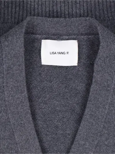 Lisa Yang V-neck Knit Cardigan With Front Buttons In Gray