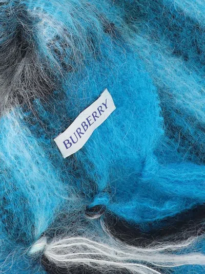 Burberry Soft Textured Scarf Fringed Edges In Blue