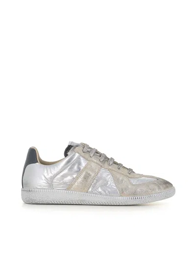 Maison Margiela Replica Sneakers With Metallic Panel Design In Silver