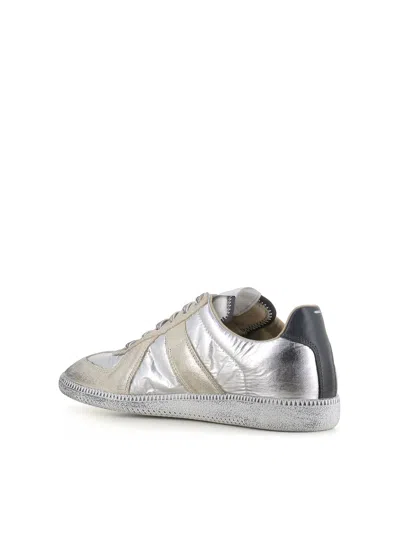 Maison Margiela Replica Sneakers With Metallic Panel Design In Silver