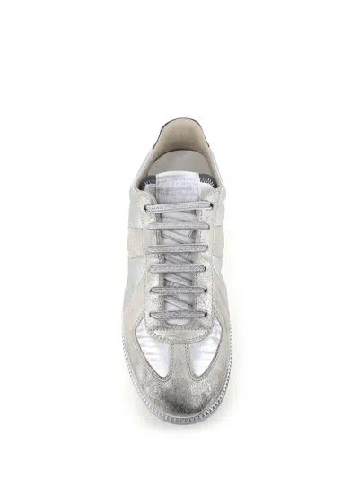 Maison Margiela Replica Sneakers With Metallic Panel Design In Silver