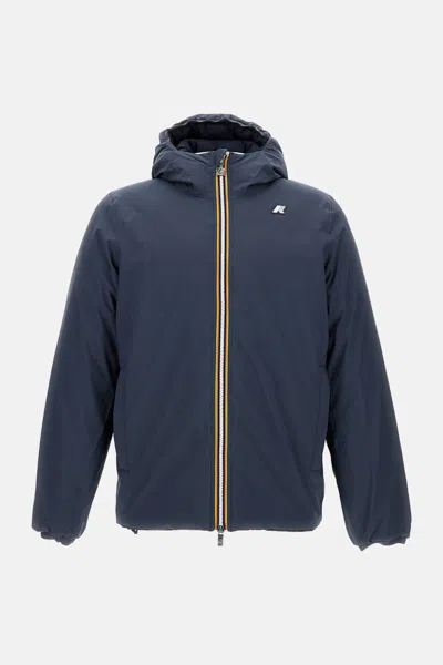 K-way Hooded Jacket With Side Pockets And Cuffs In Blue