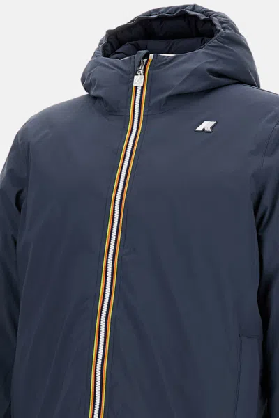 K-way Hooded Jacket With Side Pockets And Cuffs In Blue