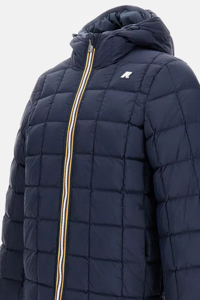 K-way Hooded Jacket With Side Pockets And Cuffs In Blue