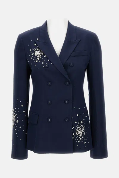 Des_phemmes Crystal-embellished Double-breasted Blazer In Blue