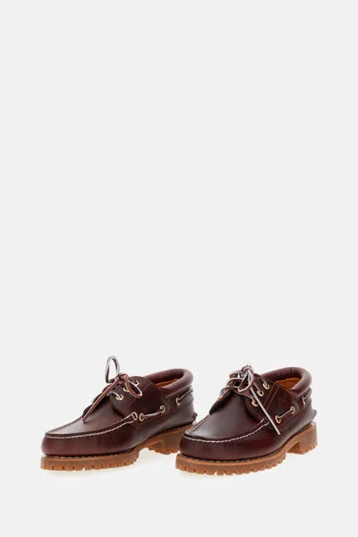 Timberland Authentic Brown Loafers With Embossed Logo On The Side In Leather Man