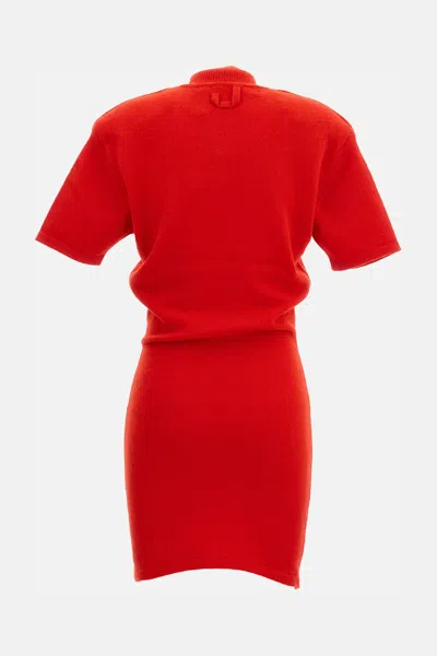 Jacquemus Turtleneck Short Sleeve Knee-length Dress In Red