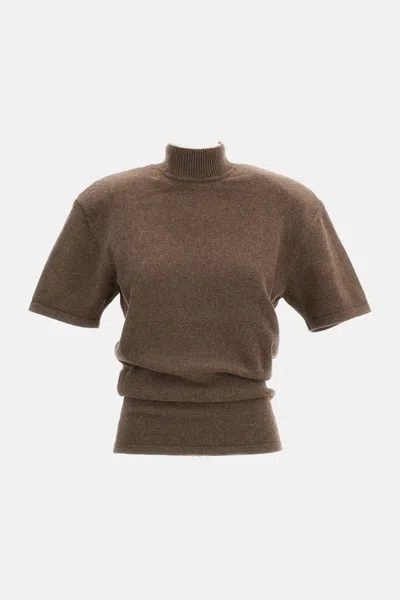 Jacquemus Cashmere Wool Blend Mock Neck Top In Brown