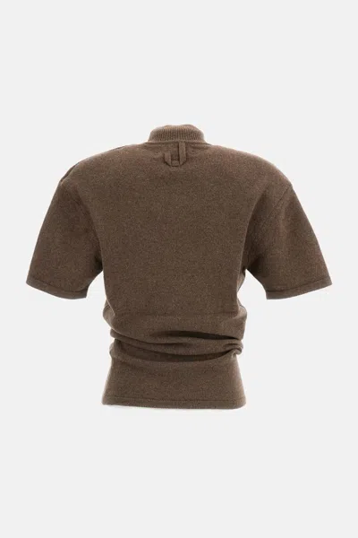 Jacquemus Cashmere Wool Blend Mock Neck Top In Brown