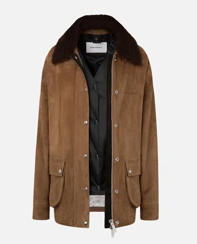 Halfboy Suede Corduroy-collar Jacket In Brown